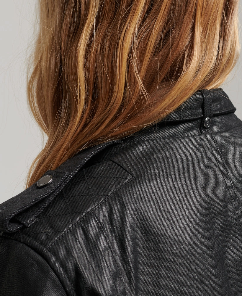 Vintage Coated Moto Racer Jacket | Black