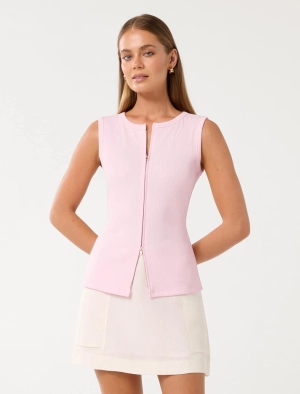 Violet Zip Front Rib Top