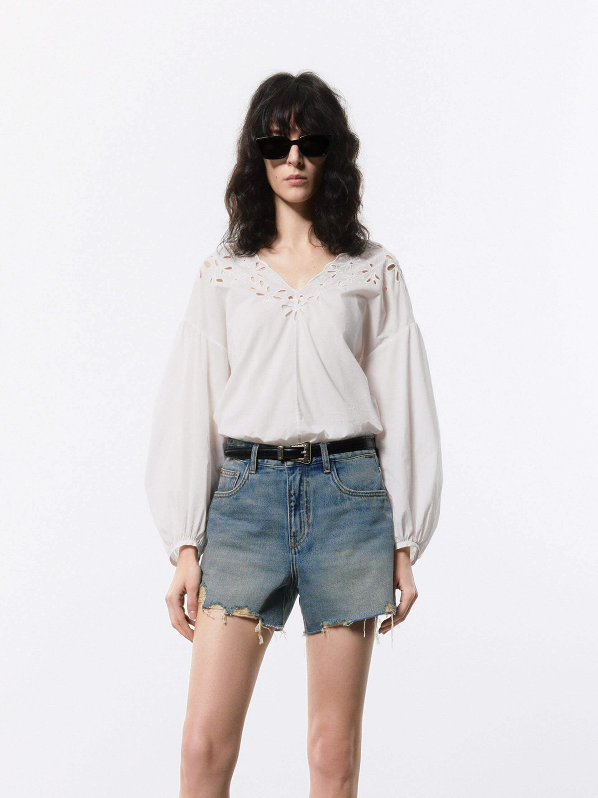 Volume Sleeves Cotton Blouse
