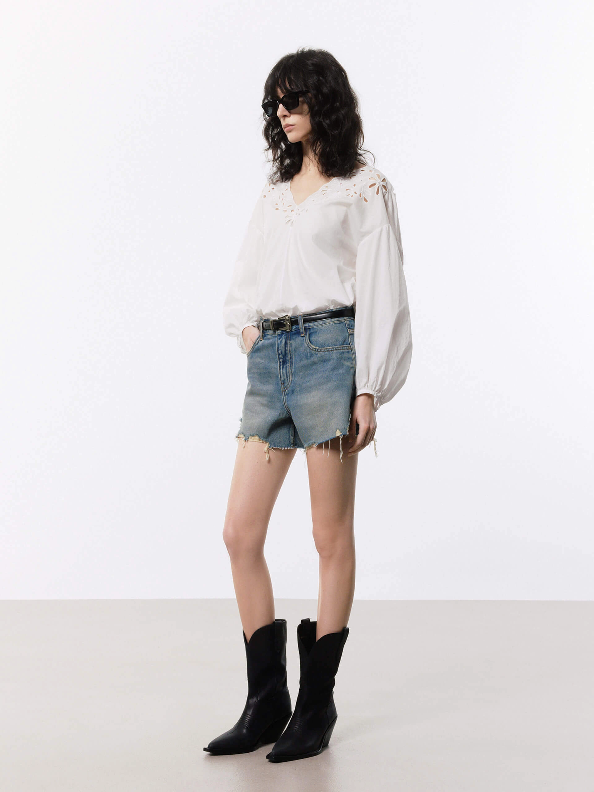 Volume Sleeves Cotton Blouse