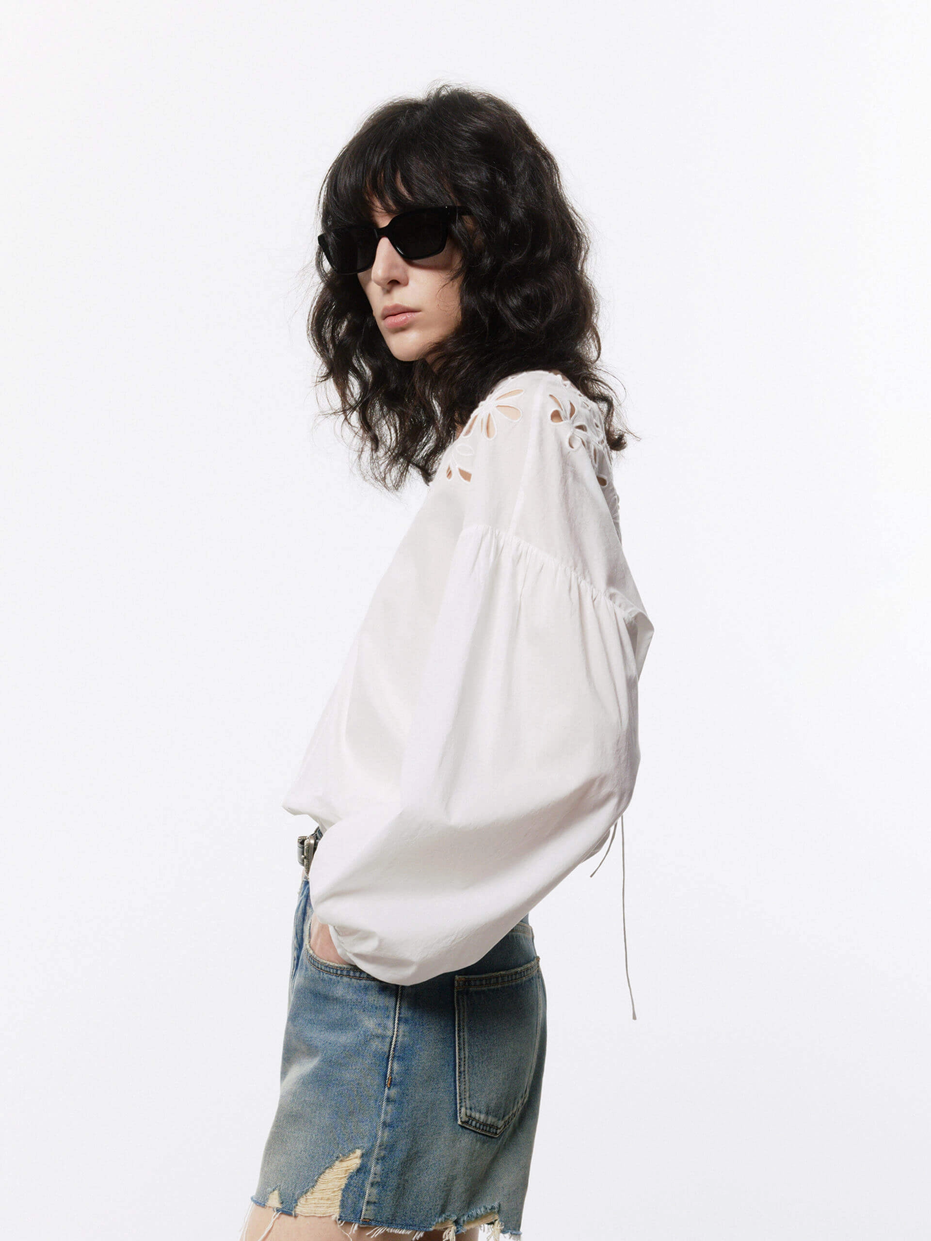Volume Sleeves Cotton Blouse