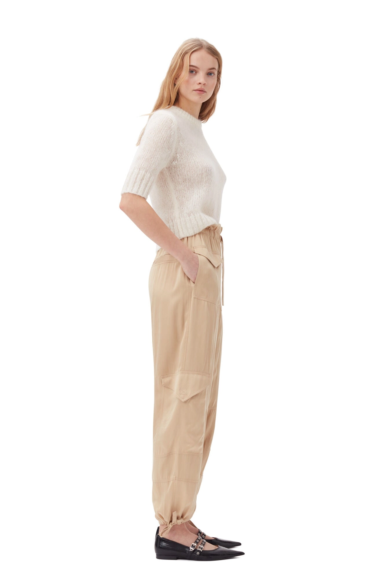 Washed Satin Pants - Safari Beige