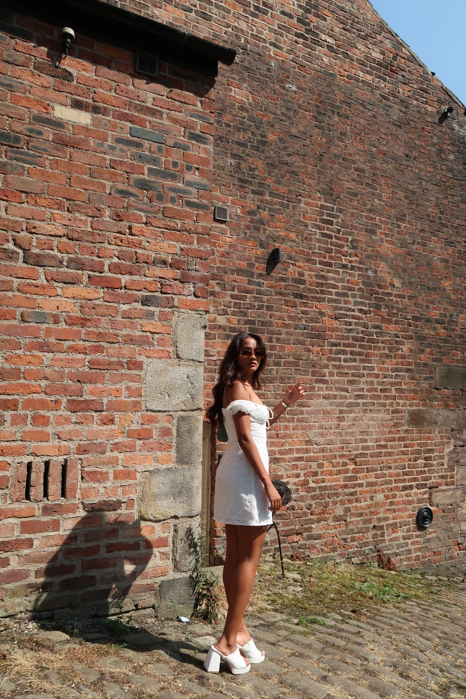 White-Broderie Bardot Corset Mini-Dress