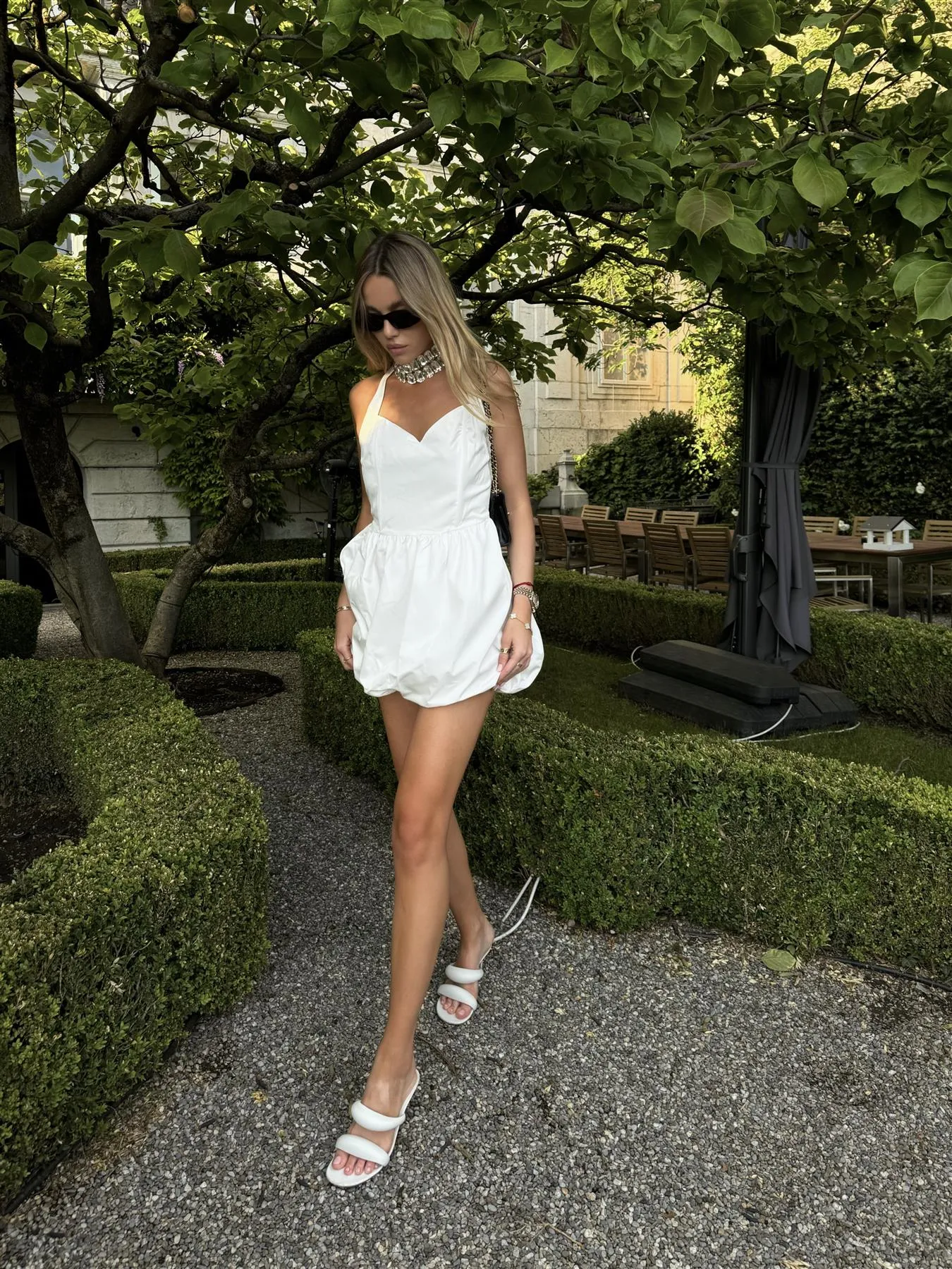 White V-Neck Skater Mini-Dress