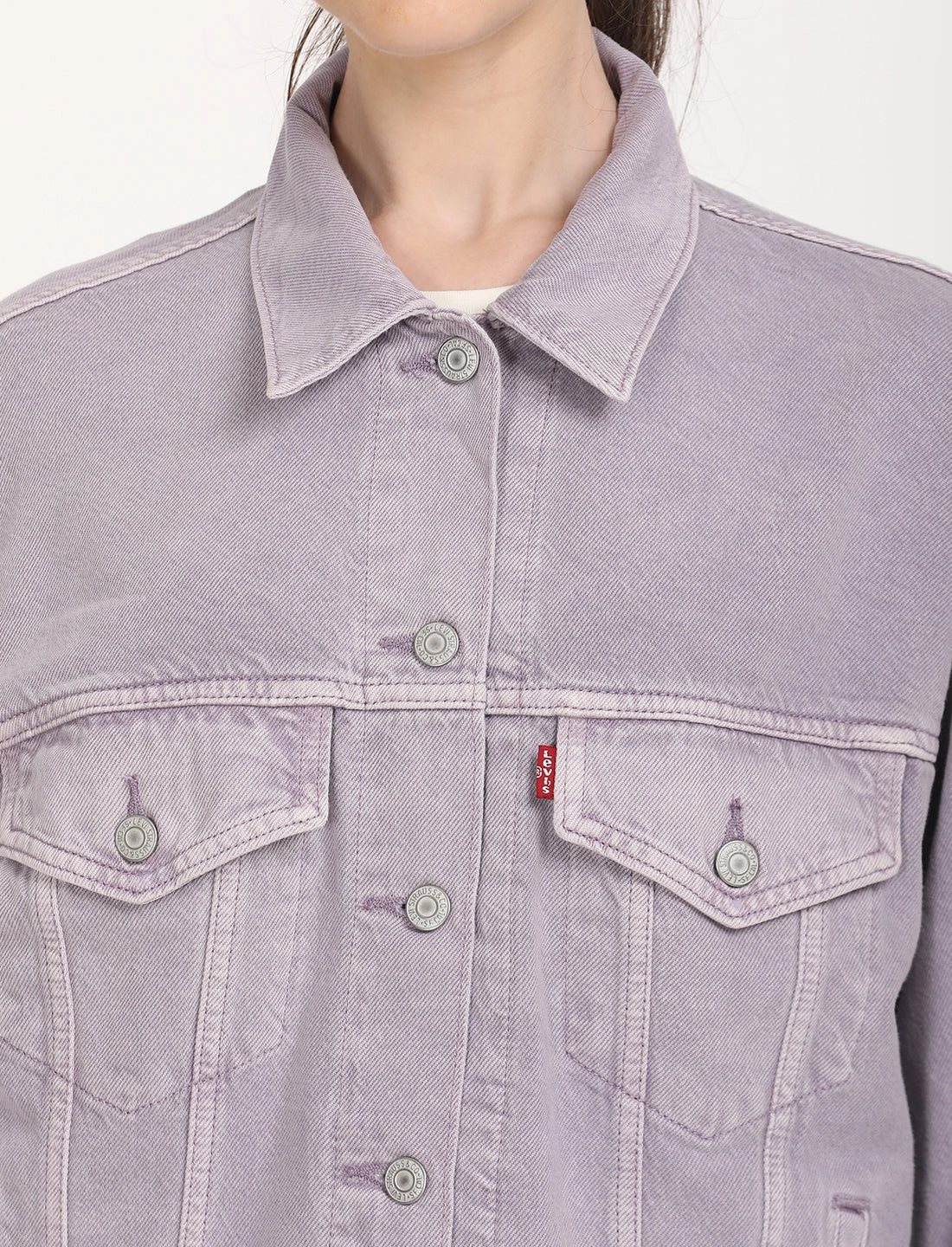 Women's Solid Purple Spread Collar Trucker Jacket