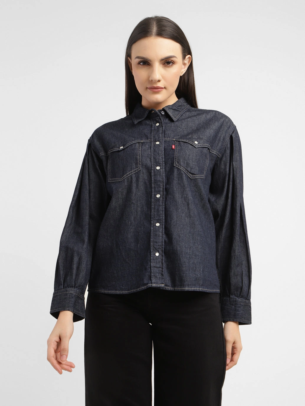Women's Solid Spread Collar Shirt