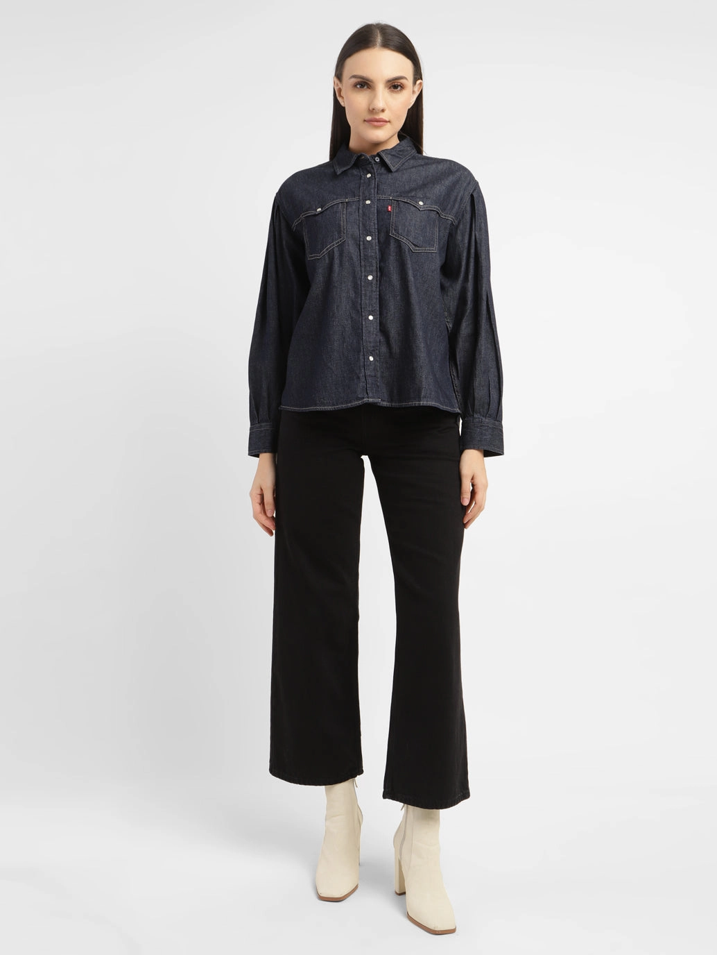 Women's Solid Spread Collar Shirt