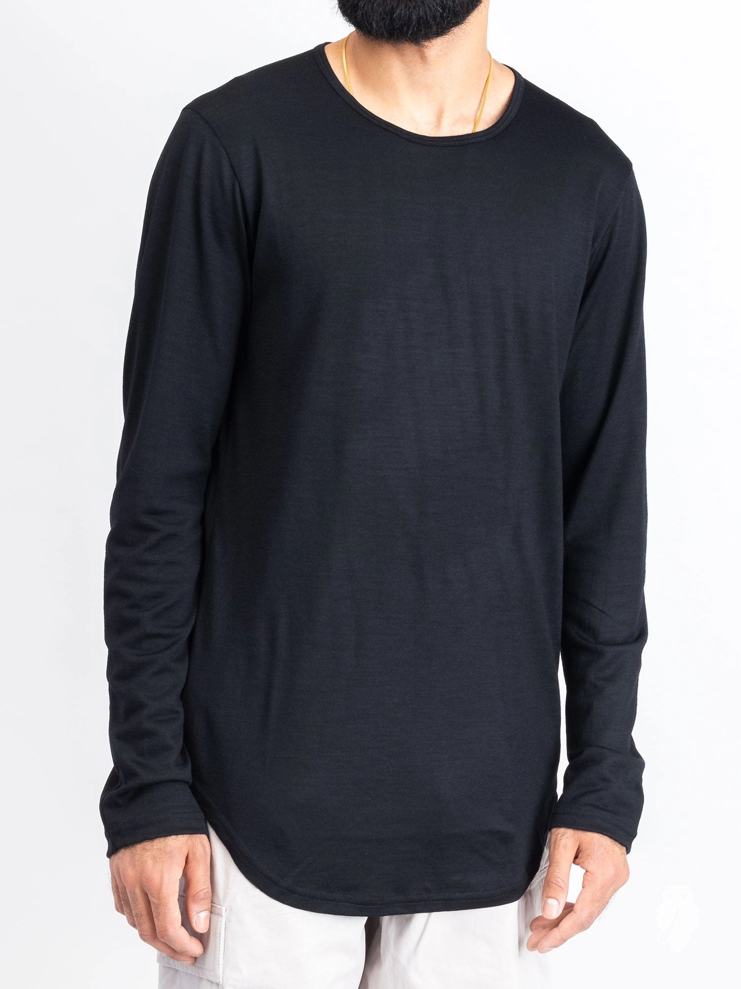 Wool Long Sleeve T-Shirt in Black