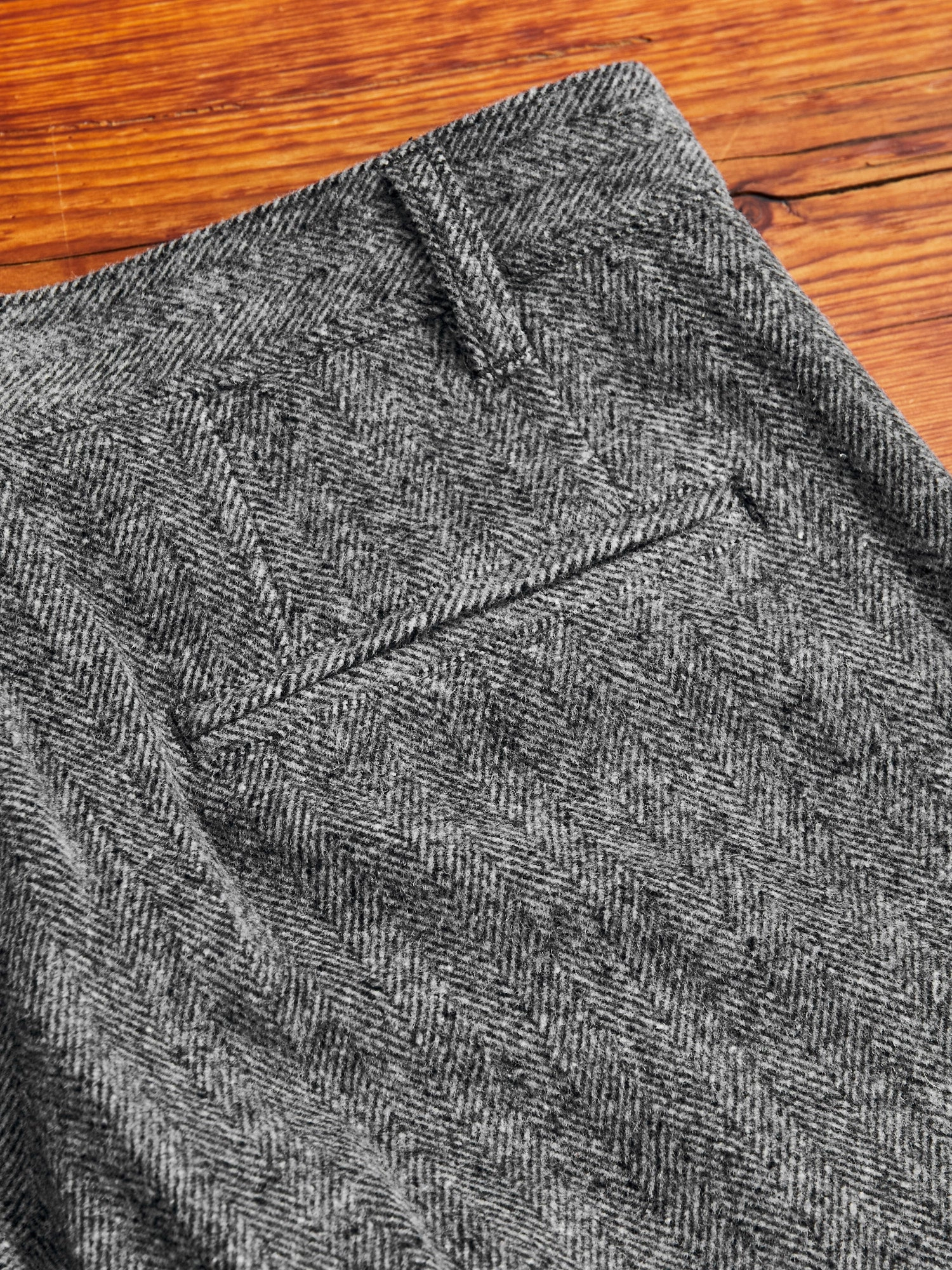 Wool Suit Trousers in Black Herringbone
