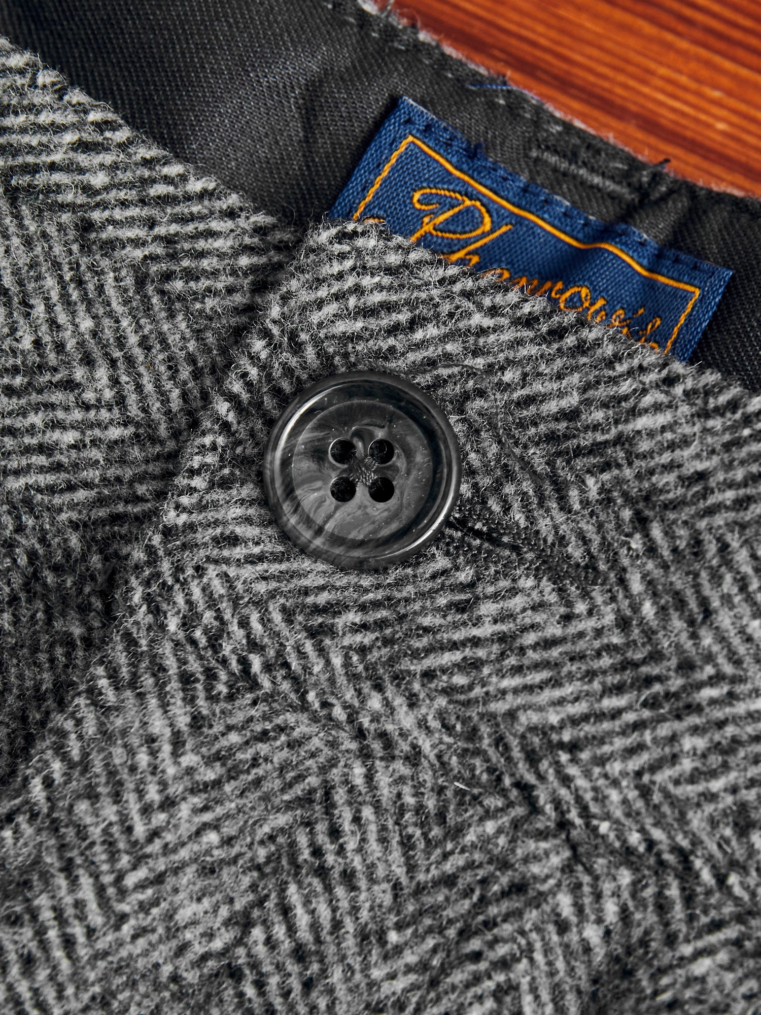 Wool Suit Trousers in Black Herringbone