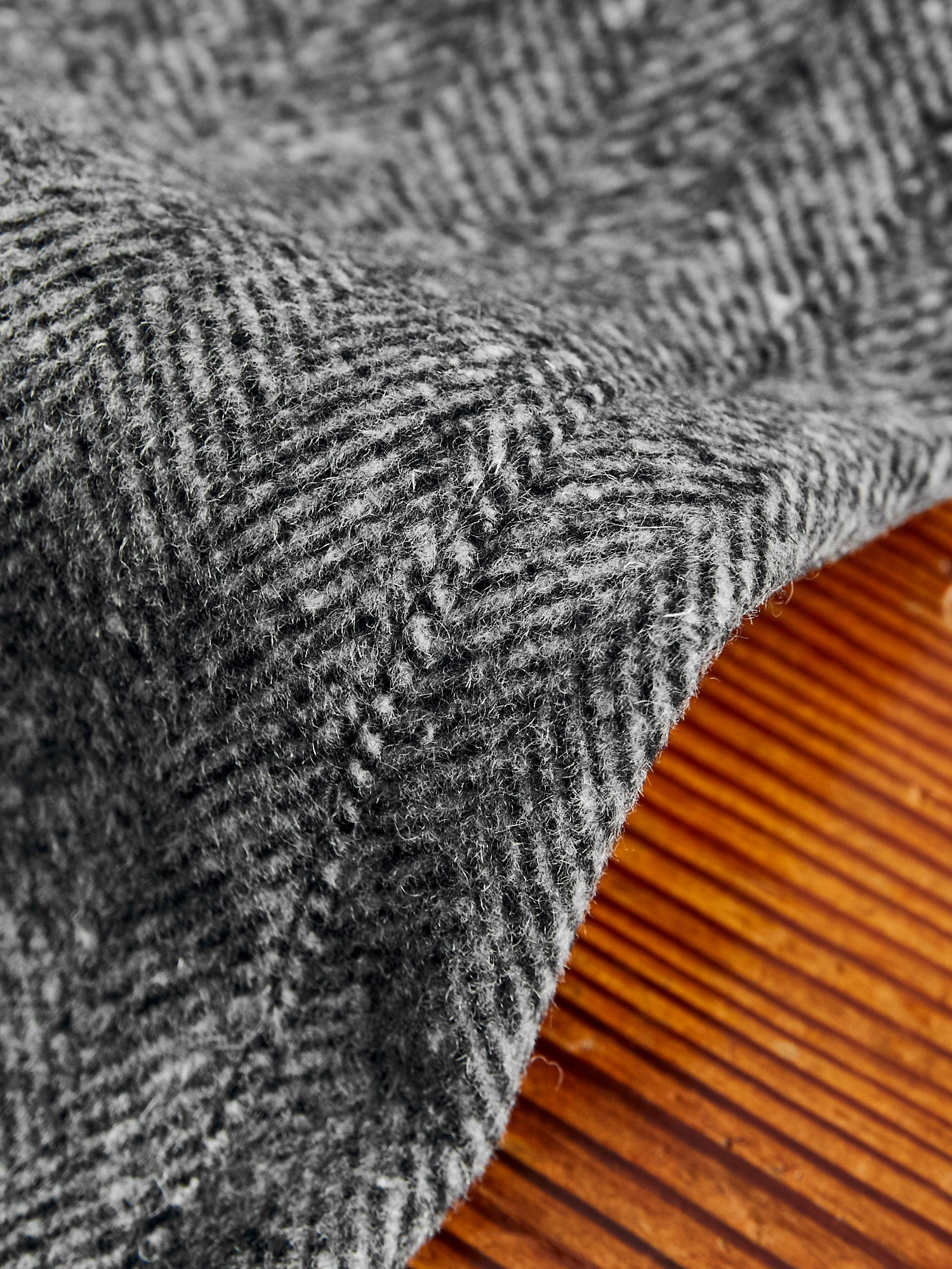 Wool Suit Trousers in Black Herringbone