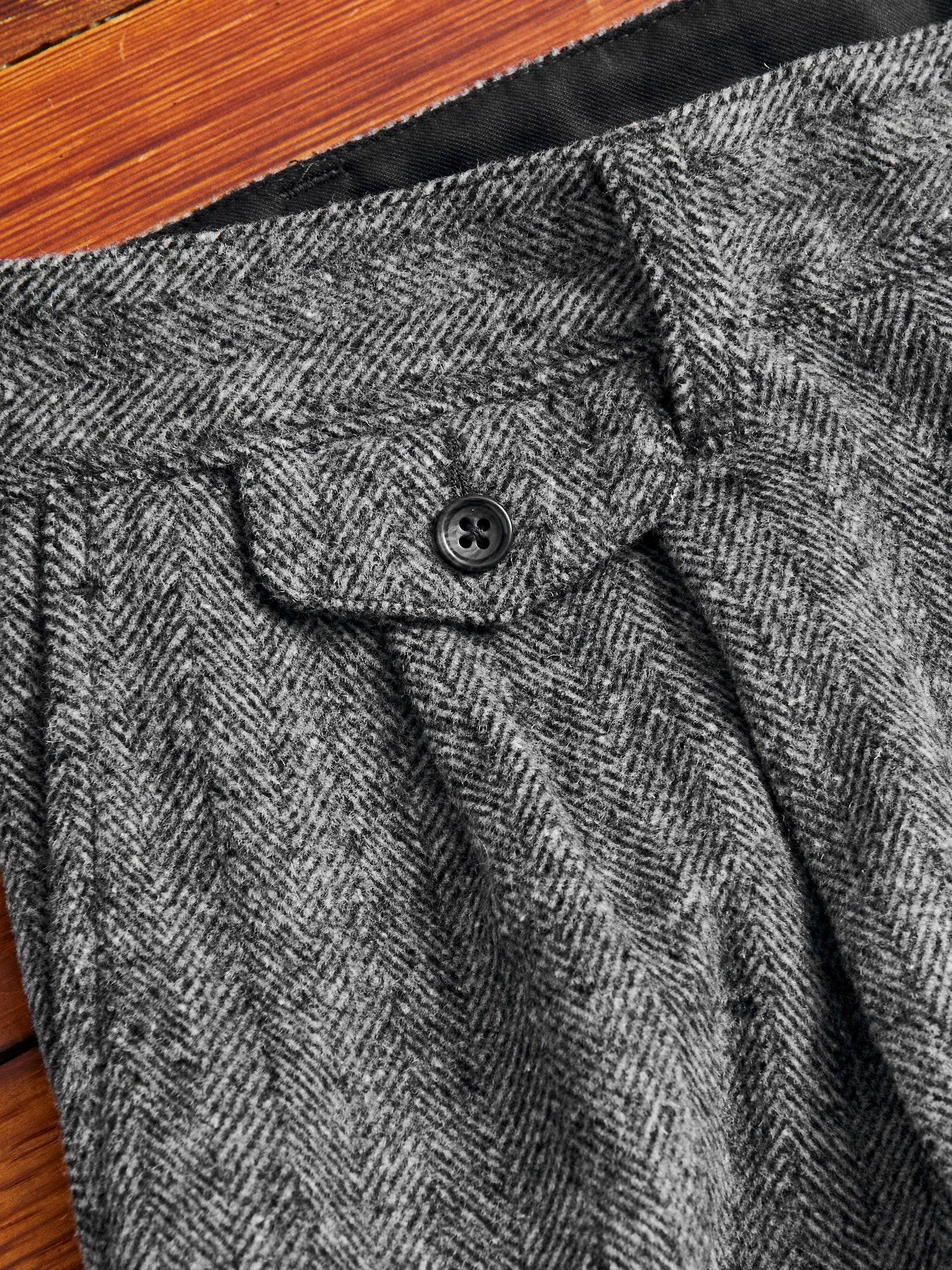 Wool Suit Trousers in Black Herringbone