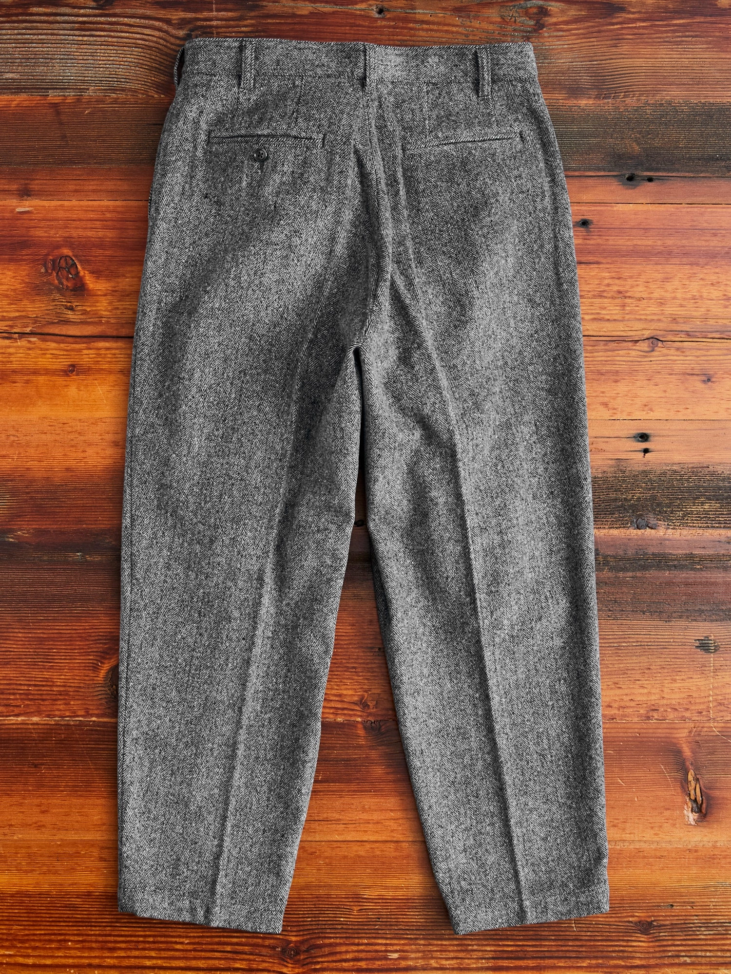 Wool Suit Trousers in Black Herringbone
