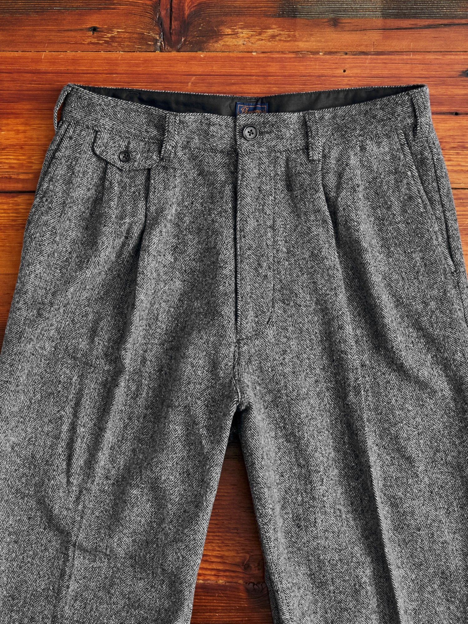Wool Suit Trousers in Black Herringbone