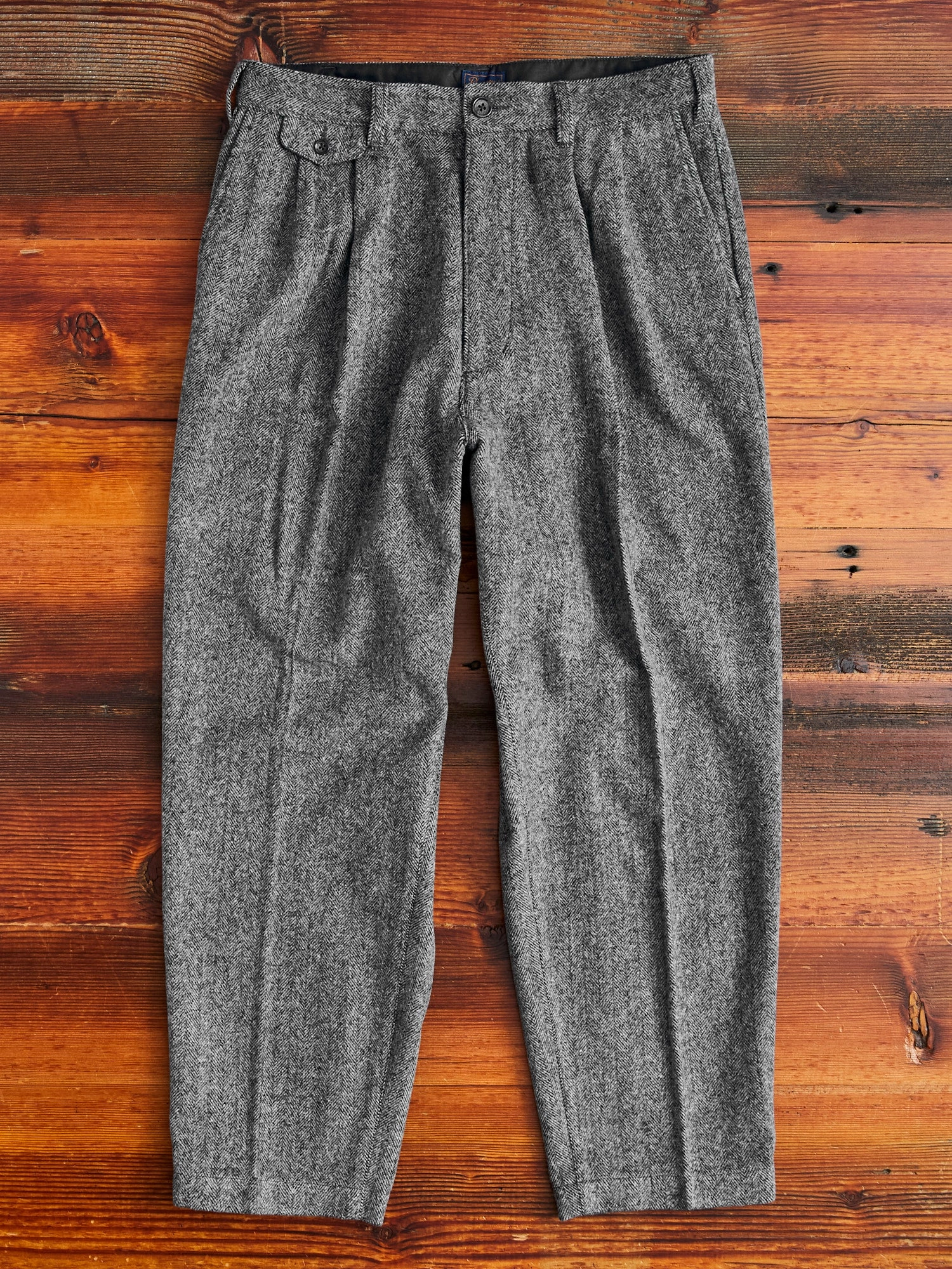 Wool Suit Trousers in Black Herringbone