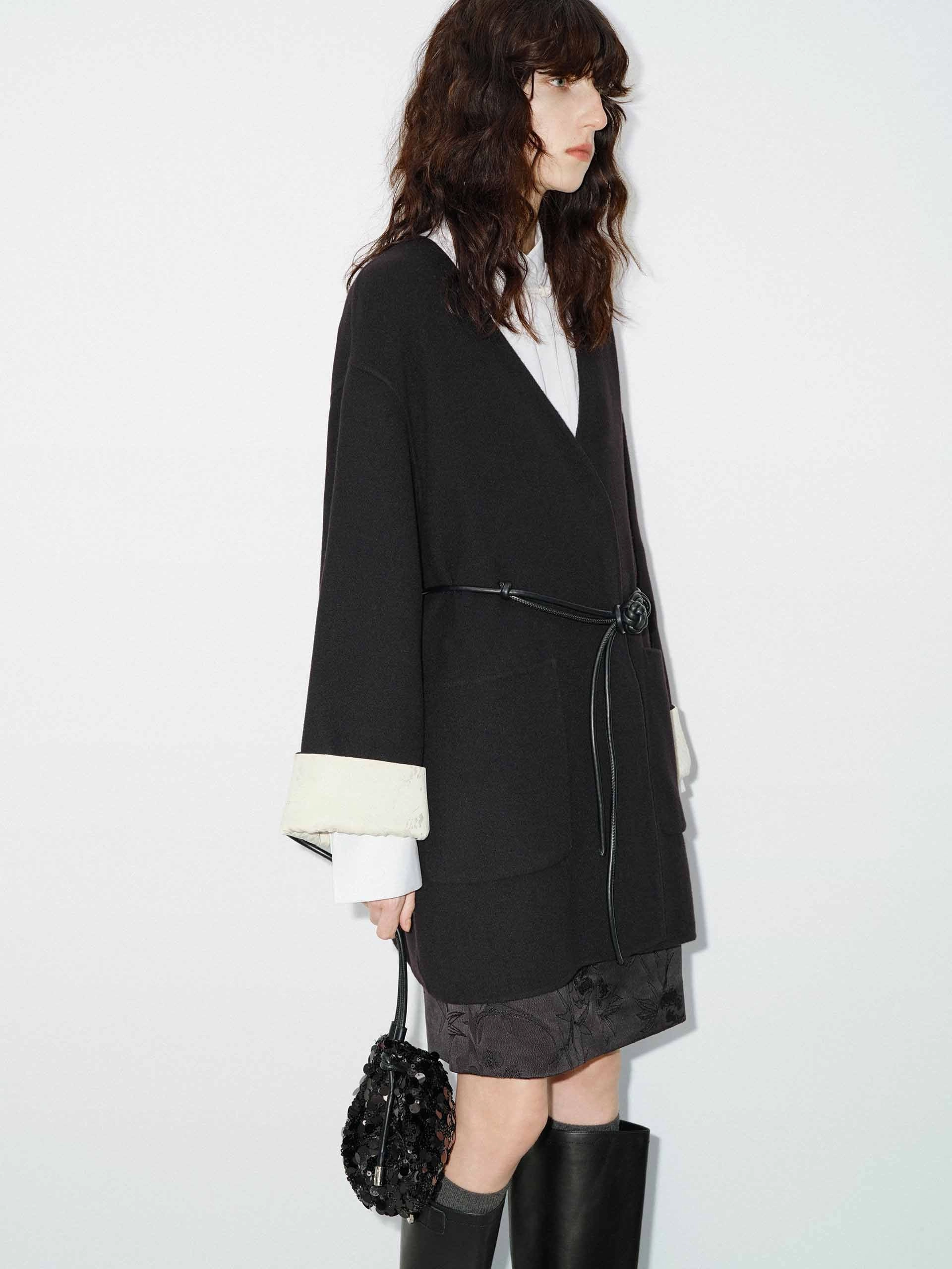Wool V-neck Midi Coat