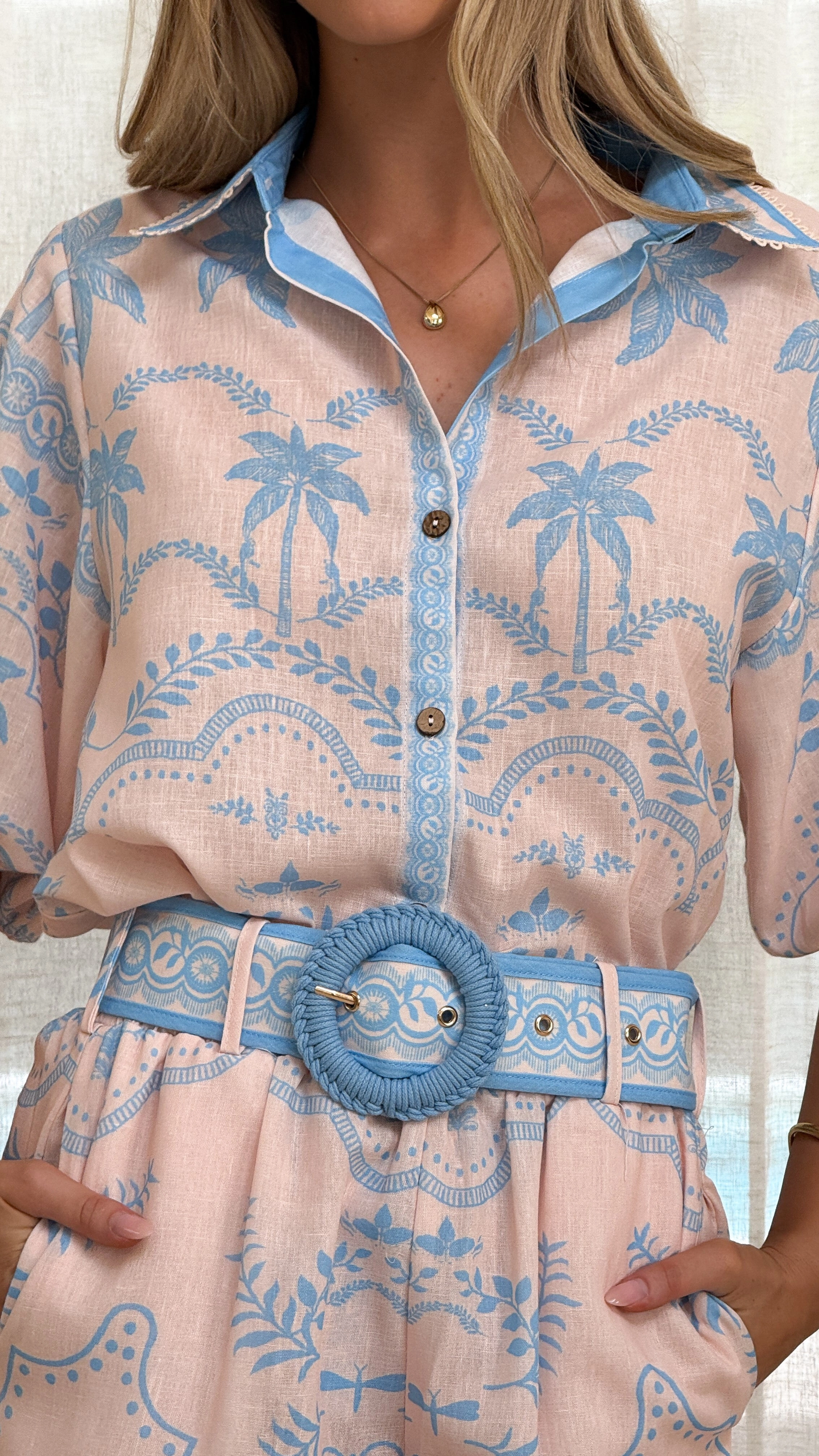 Xander 3/4 Sleeve Button Down Shirt - Blue