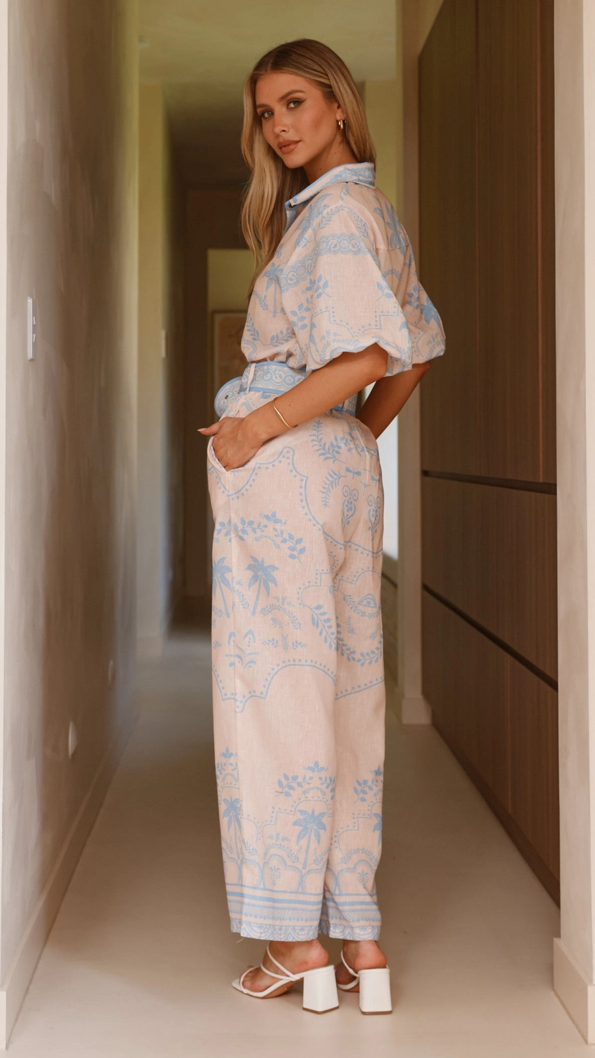 Xander 3/4 Sleeve Button Down Shirt - Blue