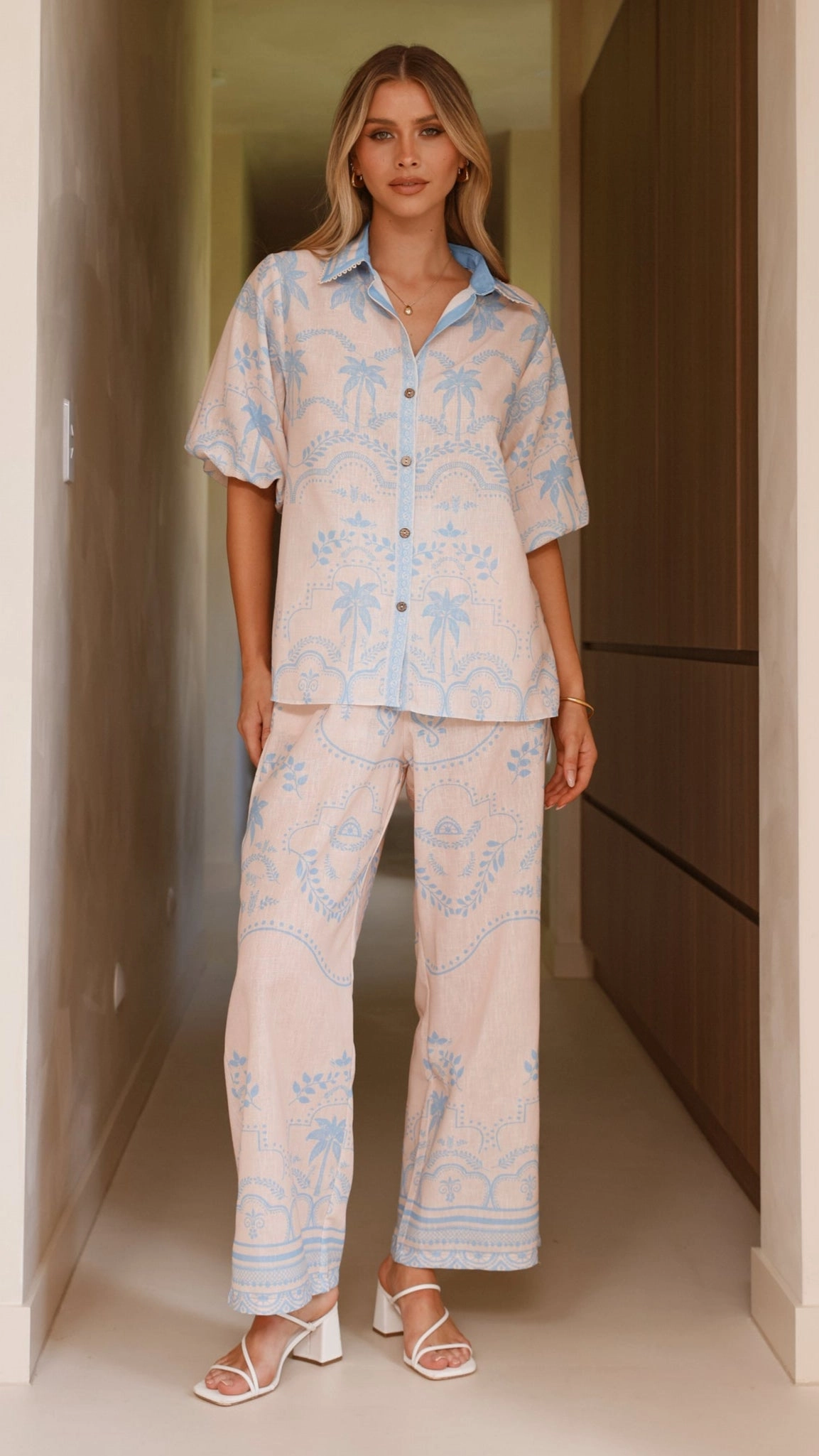 Xander 3/4 Sleeve Button Down Shirt - Blue